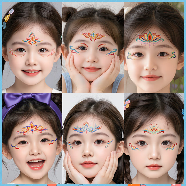 ວັນເດັກນ້ອຍ Glitter Painted Tattoo Sticker ກັນນ້ໍາແລະຕິດທົນດົນ