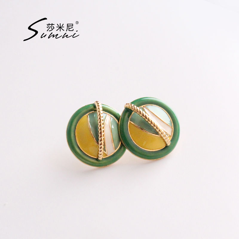 sumni/莎米尼原创设计感艺术几何珐琅滴釉圆形紫色精致耳钉女夏天 - 图0