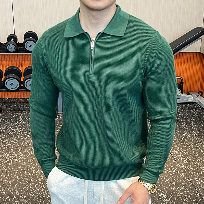 秋冬新款男士健身针织衫长袖上衣翻领半拉链式polo百搭内搭毛衣,淘宝优惠券,粉丝福利购,淘宝优惠卷