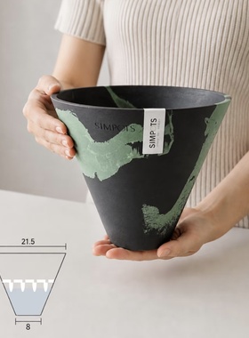 新深型SIMPOTS小喇叭仿陶瓷树脂黑胶花盆绿植块根仙人球龙舌兰盆