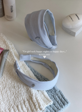 RZSTUDIO 奶蓝双向爱心提花针织宽版发箍 银标发带头箍