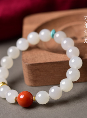 和田玉手串女羊脂白玉水晶翡翠玉石晴水散珠子绿松石手镯南红手链