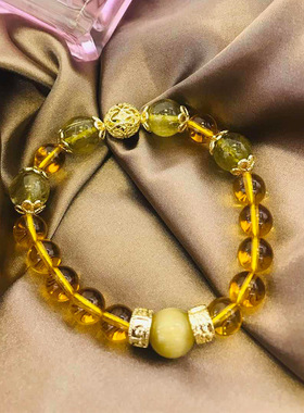 小霸 金发晶黄水晶手链女小众设计气质水晶手串送礼物手饰