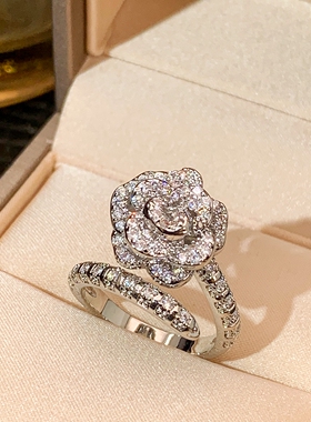 山茶花戒指时尚百搭花朵开口尾戒