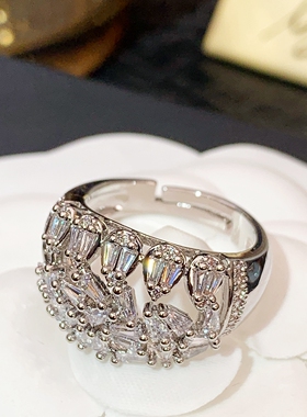 MESU密镶开口闪钻戒指银色