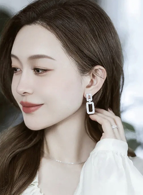 欧美奢华满钻夸张方形耳环气质女
