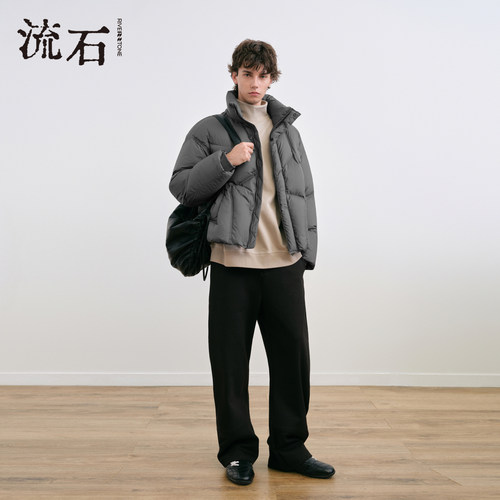 流石男装立领运动风加厚羽绒服2025年冬季男款简约蓬松白鸭绒外套 - 图1