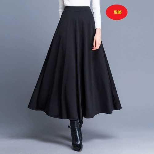 Осенняя танцующая длинная юбка, А-силуэт, высокая талия, большой размер