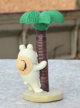 日本ZAKKA杂货 decole 夏季草裙舞白熊椰树 场景装饰 微景观摆件