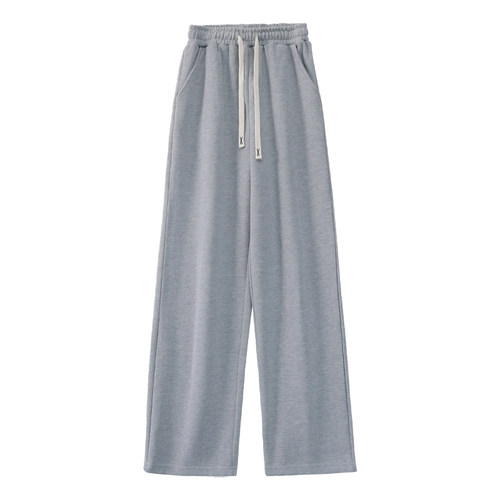 灰色窄版阔腿裤女高个子加长直筒裤秋冬垂感运动裤高腰超长拖地裤 - 图3