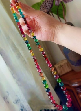 魅晶天然水晶晶体通透缤纷多彩的碧玺塔链