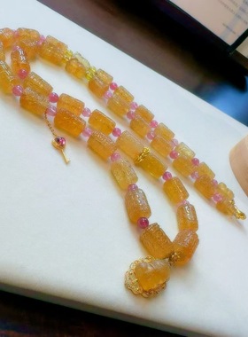 魅晶天然水晶晶体通透色泽温润浓郁黄色回纹多圈手链