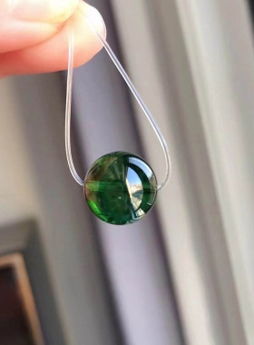 魅晶天然原矿戒面料晶体通透绿碧玺转运珠单珠吊坠