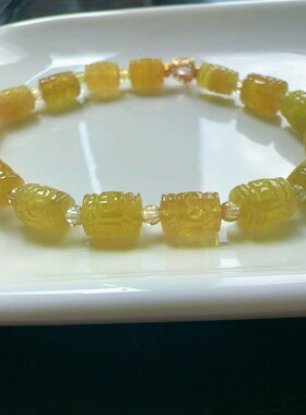 魅晶天然水晶晶体通透金丝雀碧玺回纹手链