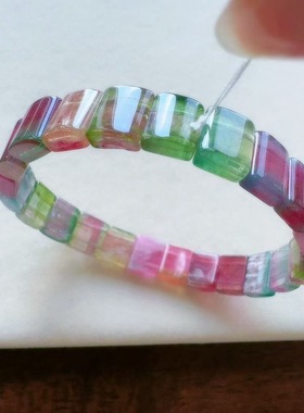 魅晶天然水晶晶体通透绚丽多彩西瓜碧玺手牌