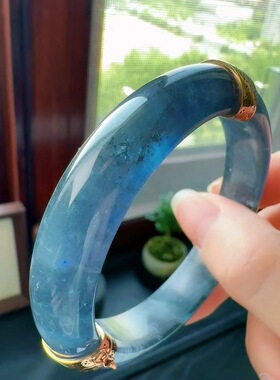魅晶天然水晶晶体通透纯正莫兰蓝碧玺手镯