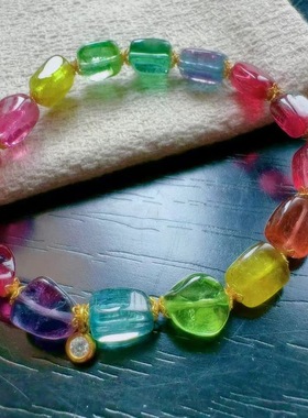 魅晶天天然水晶缤纷闪耀碧玺原石手链