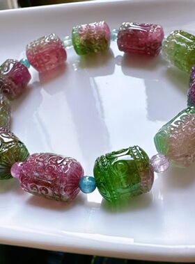 魅晶魅晶天然水晶晶体通透碧玺回纹手链