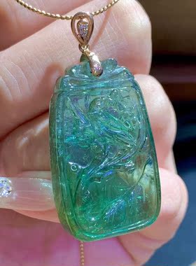 魅晶碧玺晶体通透吊坠