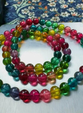 魅晶天然水晶晶体通透塔尖发光色标料荧光彩虹碧玺手链