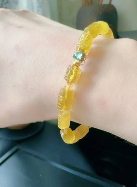 魅晶天然水晶晶体通透稀缺料金丝雀碧玺回纹手链