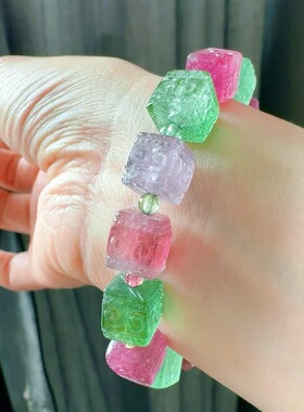 魅晶天然水晶晶体通透回纹珠手链