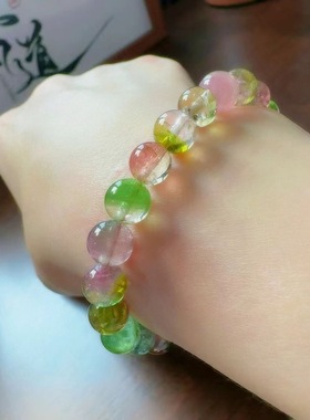 魅晶天然水晶晶体通透果绿色西瓜碧玺手链