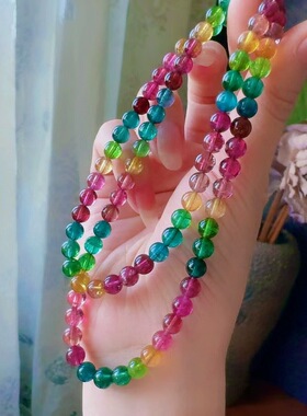 魅晶天然水晶晶体通透绚丽多彩莹润质感浓颜多圈碧玺手链