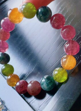 魅晶天然水晶晶体通透明艳彩虹碧玺手链