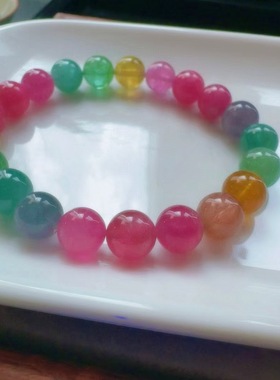 魅晶天然水晶晶体通透明艳亮色系莹润桃红猫眼碧手链