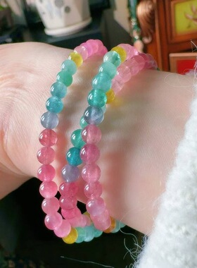 魅晶天然水晶晶体通透荧光莹润通透艳丽感手链