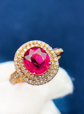 魅晶天然水晶晶体通透红碧玺戒指