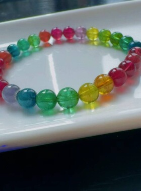 魅晶天然水晶晶体通透塔尖浓彩艳丽彩虹手链