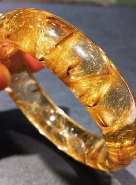 天然钛晶晶体通发晶宽版手镯