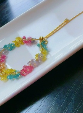 魅晶天然水晶晶体通透色标碧玺木棉花手链