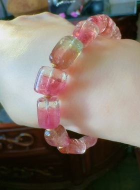 魅晶天然水晶晶体通透稀有橙色调橘粉西瓜手链
