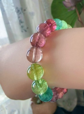 魅晶天然水晶晶体通透绚丽多彩明艳玛卡龙碧玺手链