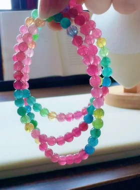 魅晶天然水晶晶体通透蓝色调多圈手链