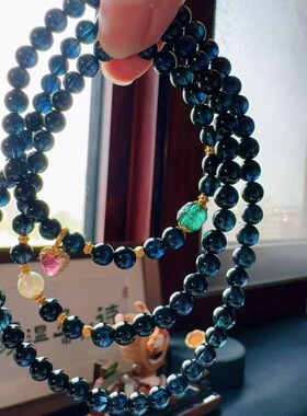 魅晶天然水晶晶体通透塔尖碧玺佛珠多圈手链