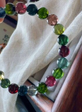 魅晶天然水晶晶体通透浓颜老矿玻璃体碧玺手链