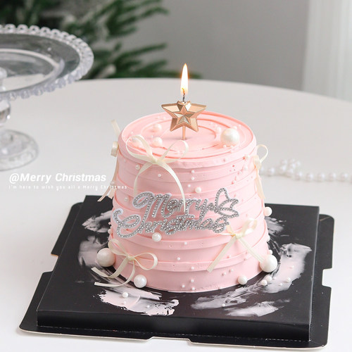 2025圣诞节蛋糕装饰摆件唯美蝴蝶钻石圣诞快乐五角星蜡烛装扮插件 - 图1