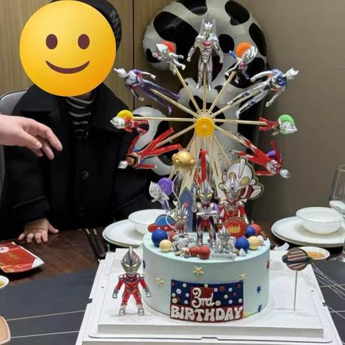 儿童男孩生日蛋糕装饰卡通超人旋转摩天轮摆件甜品派对烘焙装扮 - 图0