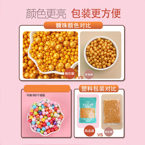 烘焙蛋糕装饰糖珠金色银珠冰淇淋甜甜圈装饰糖彩珠白珠珍珠糖500g - 图2