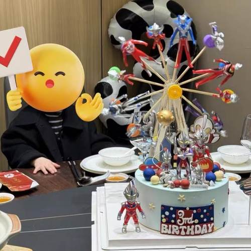 儿童男孩生日蛋糕装饰卡通超人旋转摩天轮摆件甜品派对烘焙装扮 - 图3