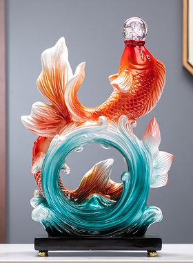 双鱼戏珠摆件家居办公室客厅酒柜电视柜玄关装饰品新房乔迁送礼品