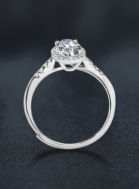 S925纯银椭圆开口可调钻石戒指