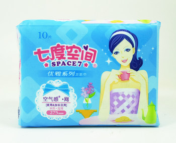 Seventh Space Sanitary Napkin, Airy, Elegant and Clean, Mesh Night Use, Ultra-Thin 275mm Extended, ໃຊ້ປະຈໍາວັນ, 10 ຊິ້ນ