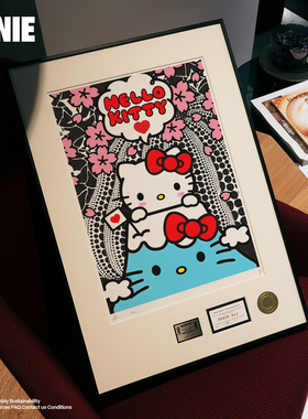 富士山黑色草间弥生Kitty猫画小女孩房间挂画卧室装饰画