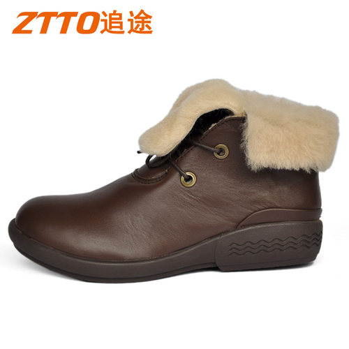 ZTTO反季节头层牛皮女士平底休闲棉鞋女保暖短毛靴断码清仓处理鞋 - 图1