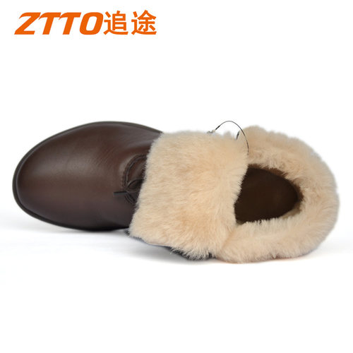 ZTTO反季节头层牛皮女士平底休闲棉鞋女保暖短毛靴断码清仓处理鞋 - 图2